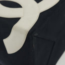 CHANEL Choco Bar Line Chain Tote Bag Canvas Navy Silver CC Auth 138802-8