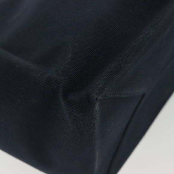 CHANEL Choco Bar Line Chain Tote Bag Canvas Navy Silver CC Auth 138802