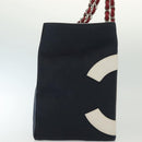 CHANEL Choco Bar Line Chain Tote Bag Canvas Navy Silver CC Auth 138802-4