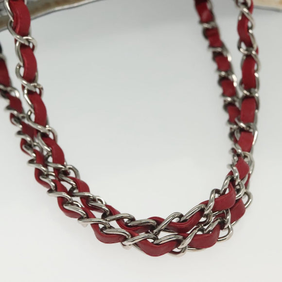 CHANEL Choco Bar Line Chain Tote Bag Canvas Navy Silver CC Auth 138802