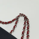 CHANEL Choco Bar Line Chain Tote Bag Canvas Navy Silver CC Auth 138802-14