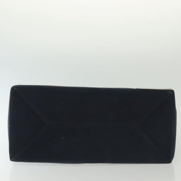 CHANEL Choco Bar Line Chain Tote Bag Canvas Navy Silver CC Auth 138802