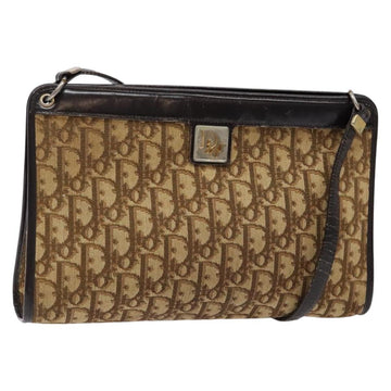 Christian Dior Trotter Canvas Shoulder Bag Brown Gold Auth 138805