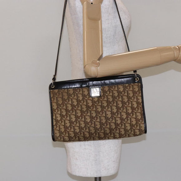 Christian Dior Trotter Canvas Shoulder Bag Brown Gold Auth 138805