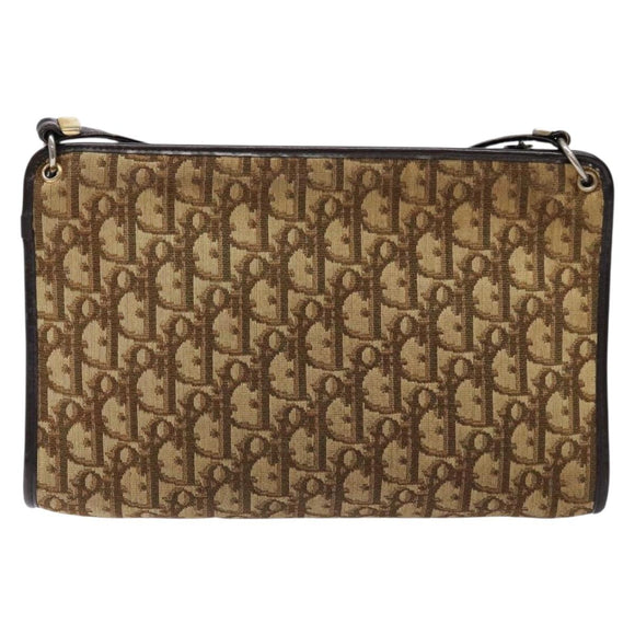 Christian Dior Trotter Canvas Shoulder Bag Brown Gold Auth 138805