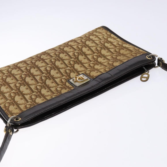 Christian Dior Trotter Canvas Shoulder Bag Brown Gold Auth 138805