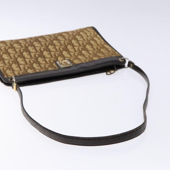 Christian Dior Trotter Canvas Shoulder Bag Brown Gold Auth 138805
