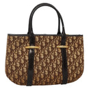 Christian Dior Trotter Canvas Hand Bag Brown Gold Auth 138806-1