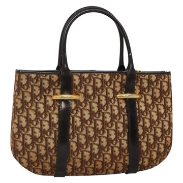 Christian Dior Trotter Canvas Hand Bag Brown Gold Auth 138806