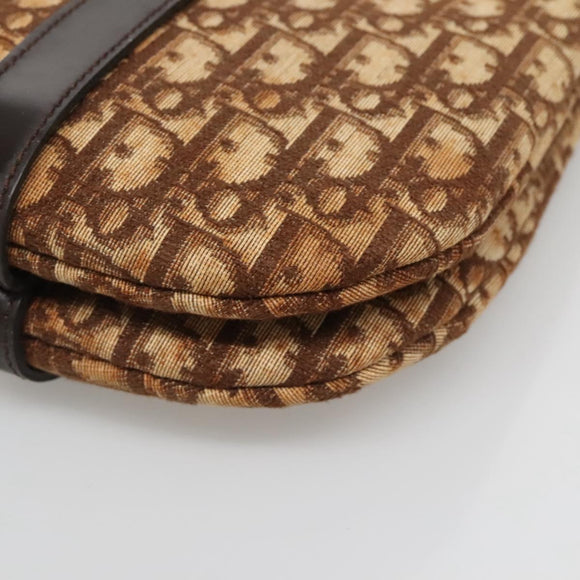 Christian Dior Trotter Canvas Hand Bag Brown Gold Auth 138806