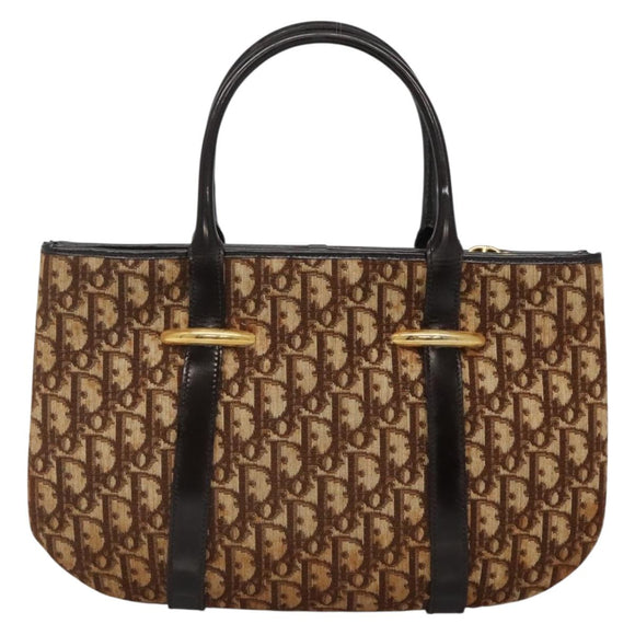 Christian Dior Trotter Canvas Hand Bag Brown Gold Auth 138806