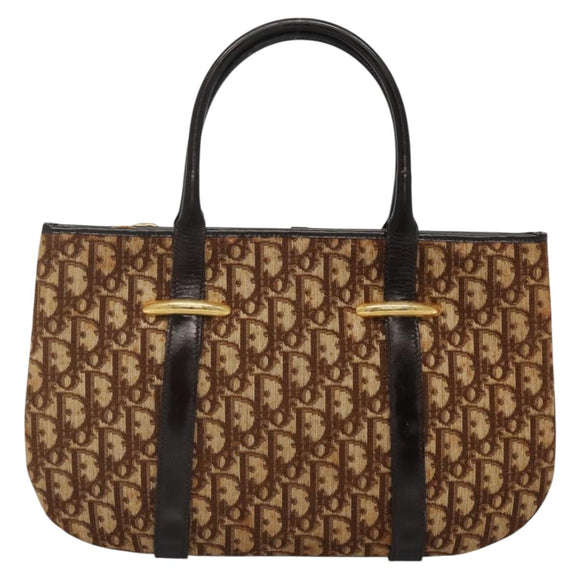 Christian Dior Trotter Canvas Hand Bag Brown Gold Auth 138806