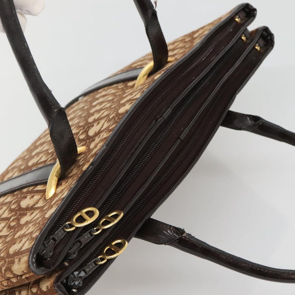 Christian Dior Trotter Canvas Hand Bag Brown Gold Auth 138806
