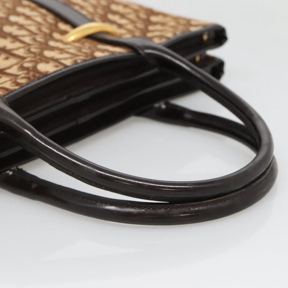 Christian Dior Trotter Canvas Hand Bag Brown Gold Auth 138806