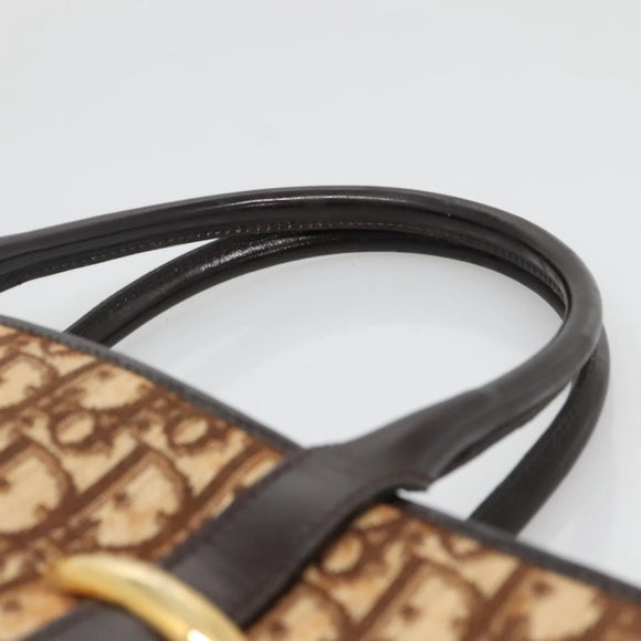 Christian Dior Trotter Canvas Hand Bag Brown Gold Auth 138806