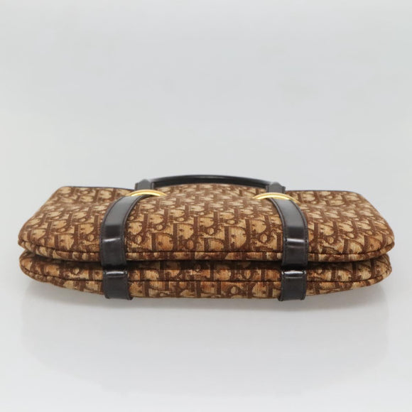 Christian Dior Trotter Canvas Hand Bag Brown Gold Auth 138806