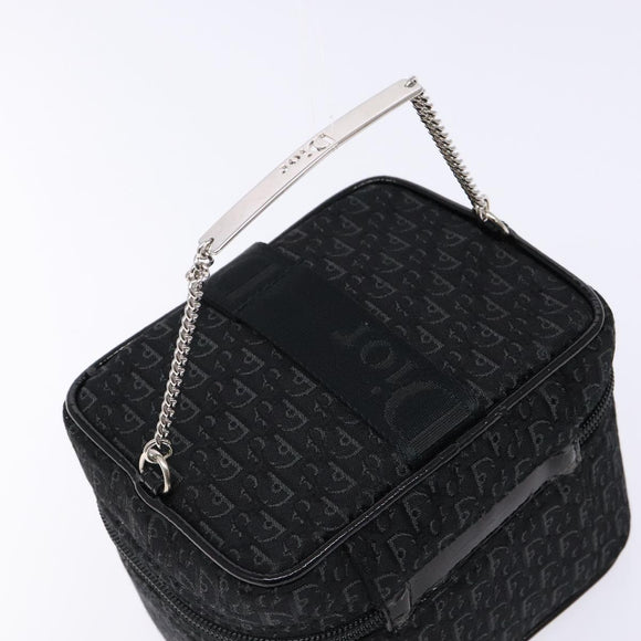 Christian Dior Trotter Canvas Vanity Pouch Black Silver Auth 138812
