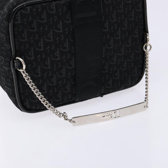 Christian Dior Trotter Canvas Vanity Pouch Black Silver Auth 138812