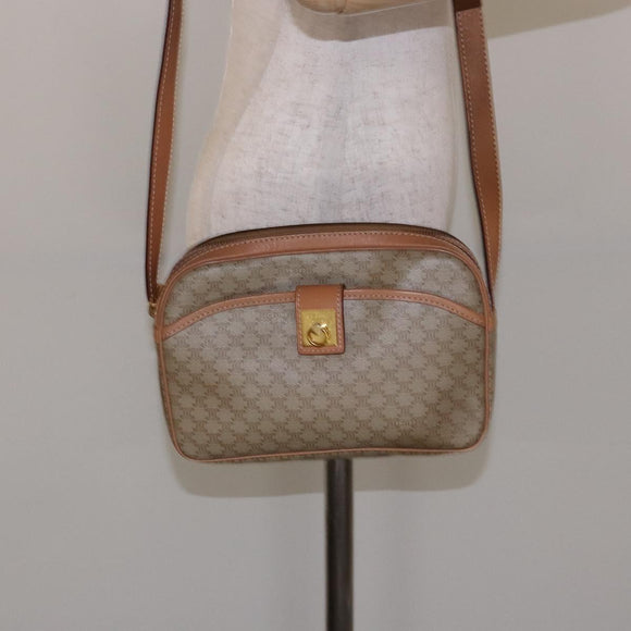 CELINE Macadam Canvas Shoulder Bag PVC Beige Gold Auth 138813