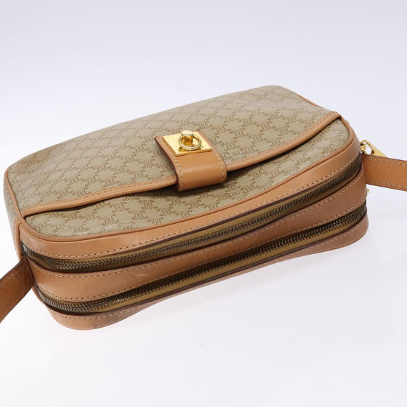 CELINE Macadam Canvas Shoulder Bag PVC Beige Gold Auth 138813
