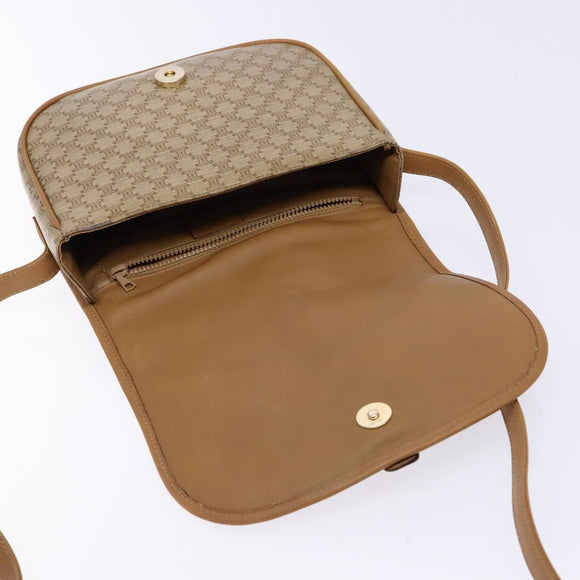CELINE Macadam Canvas Shoulder Bag PVC Beige Gold Auth 138814