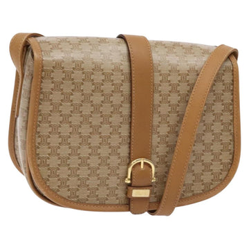 CELINE Macadam Canvas Shoulder Bag PVC Beige Gold Auth 138814