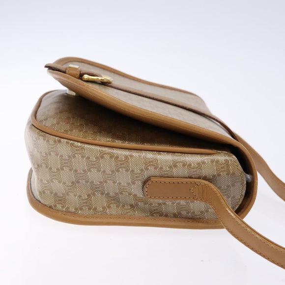CELINE Macadam Canvas Shoulder Bag PVC Beige Gold Auth 138814