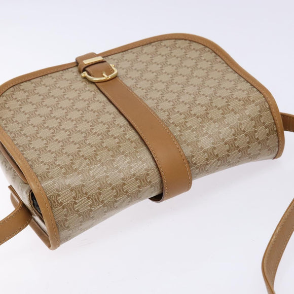 CELINE Macadam Canvas Shoulder Bag PVC Beige Gold Auth 138814