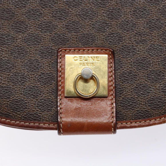 CELINE Macadam Canvas Shoulder Bag PVC Leather Brown Gold Auth 138815