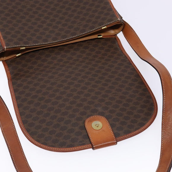 CELINE Macadam Canvas Shoulder Bag PVC Leather Brown Gold Auth 138815