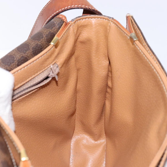 CELINE Macadam Canvas Shoulder Bag PVC Leather Brown Gold Auth 138815