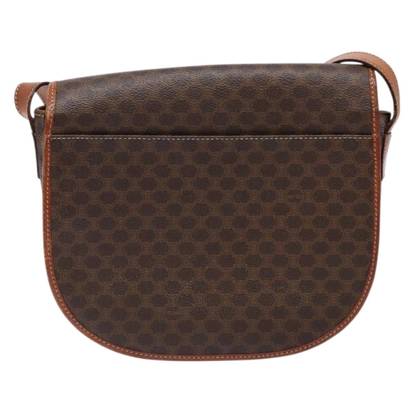 CELINE Macadam Canvas Shoulder Bag PVC Leather Brown Gold Auth 138815