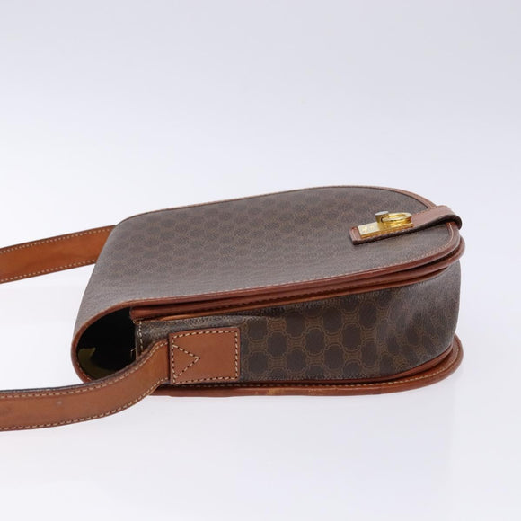 CELINE Macadam Canvas Shoulder Bag PVC Leather Brown Gold Auth 138815