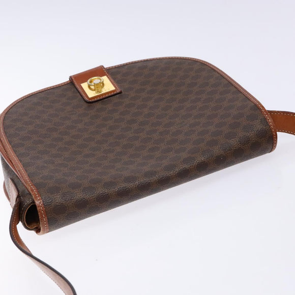 CELINE Macadam Canvas Shoulder Bag PVC Leather Brown Gold Auth 138815