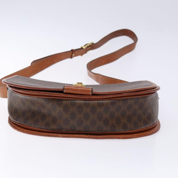 CELINE Macadam Canvas Shoulder Bag PVC Leather Brown Gold Auth 138815