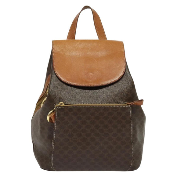 CELINE Backpack PVC Leather Brown Gold Auth 138816