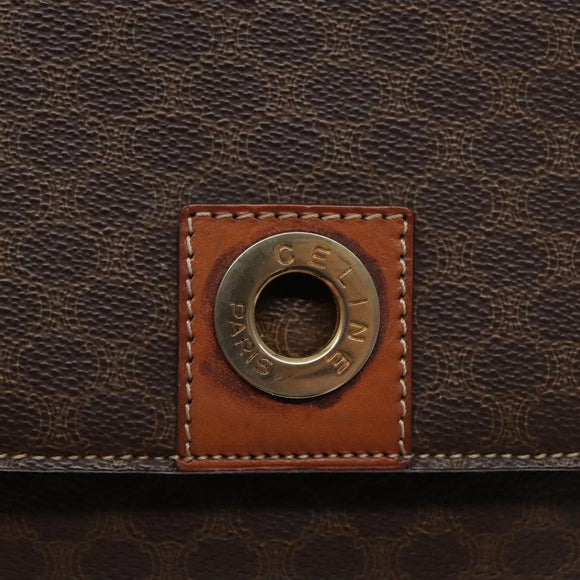 CELINE Macadam Canvas Shoulder Bag PVC Leather Brown Gold Auth 138817