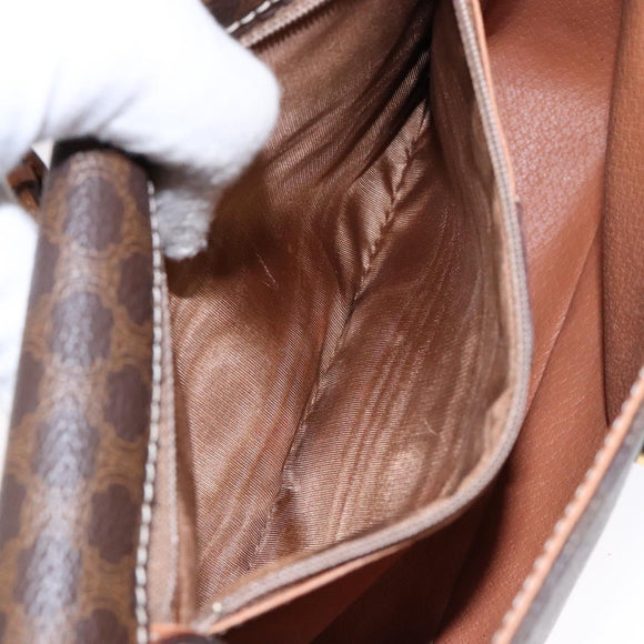 CELINE Macadam Canvas Shoulder Bag PVC Leather Brown Gold Auth 138817