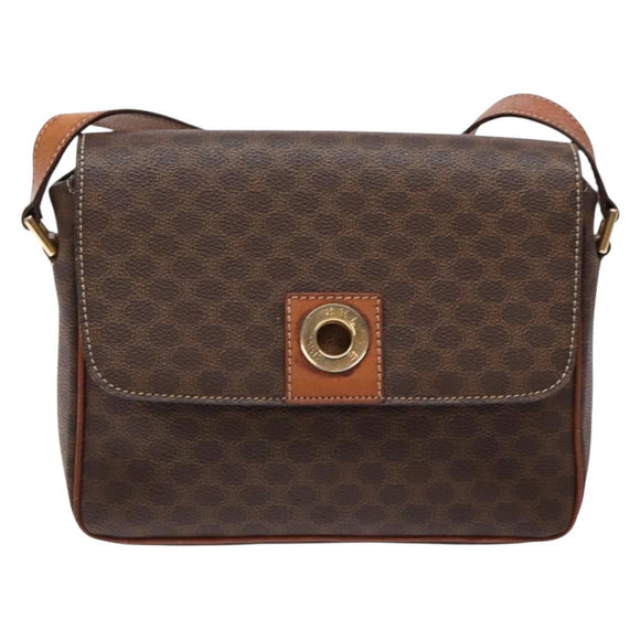 CELINE Macadam Canvas Shoulder Bag PVC Leather Brown Gold Auth 138817