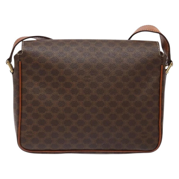 CELINE Macadam Canvas Shoulder Bag PVC Leather Brown Gold Auth 138817