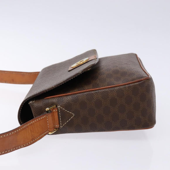 CELINE Macadam Canvas Shoulder Bag PVC Leather Brown Gold Auth 138817