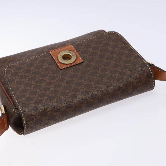 CELINE Macadam Canvas Shoulder Bag PVC Leather Brown Gold Auth 138817