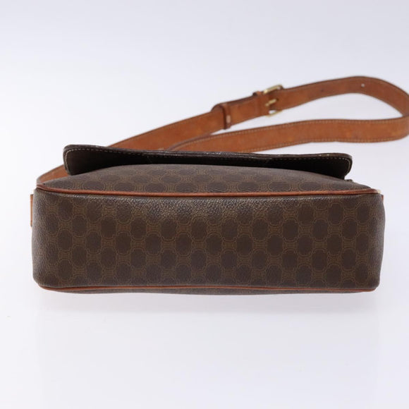 CELINE Macadam Canvas Shoulder Bag PVC Leather Brown Gold Auth 138817