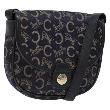 CELINE C Sulky Shoulder Bag Canvas Navy Gold Auth 138818