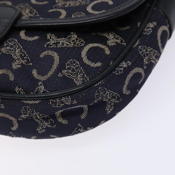 CELINE C Sulky Shoulder Bag Canvas Navy Gold Auth 138818