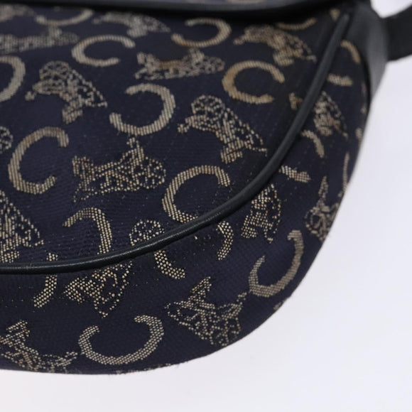 CELINE C Sulky Shoulder Bag Canvas Navy Gold Auth 138818
