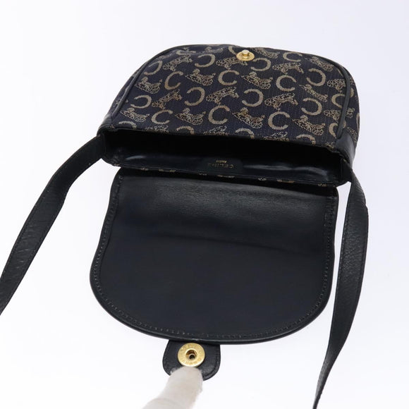 CELINE C Sulky Shoulder Bag Canvas Navy Gold Auth 138818