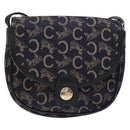 CELINE C Sulky Shoulder Bag Canvas Navy Gold Auth 138818-2