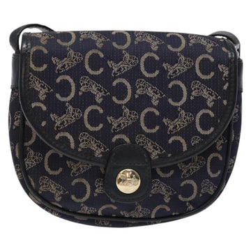 CELINE C Sulky Shoulder Bag Canvas Navy Gold Auth 138818 - 0