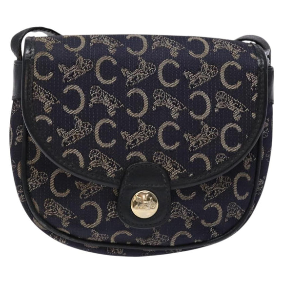 CELINE C Sulky Shoulder Bag Canvas Navy Gold Auth 138818